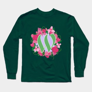 Monogram W, Personalized Floral Initial Long Sleeve T-Shirt